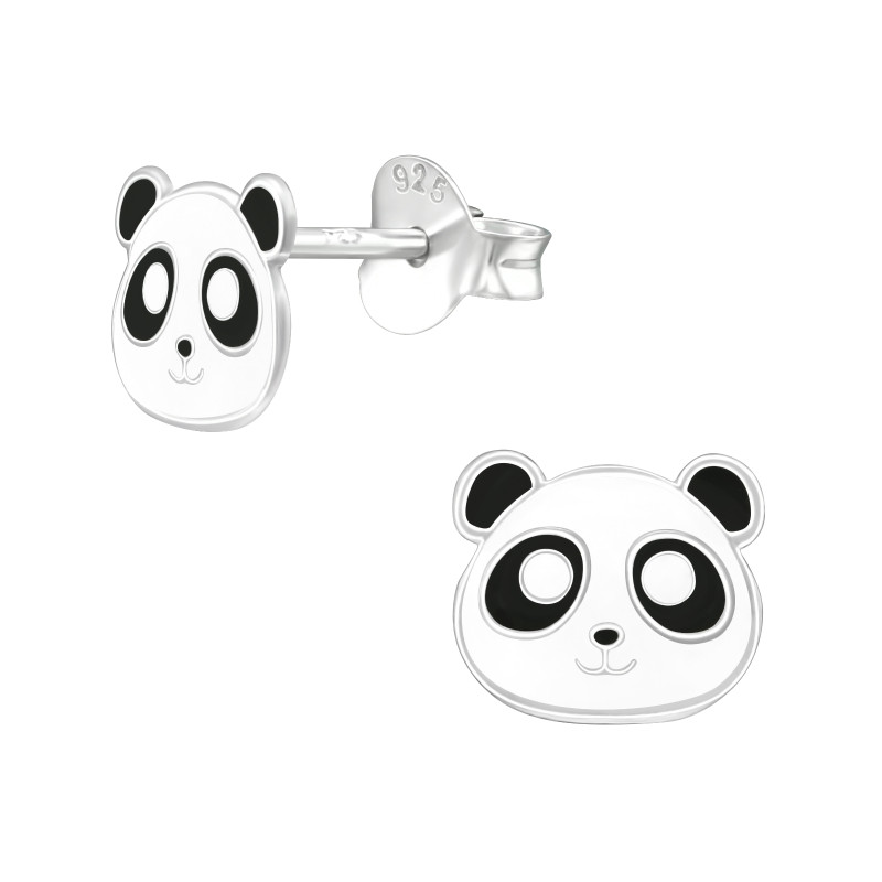 Pandafej színes stift gyermek fülbevaló, 925 ezüst, 1 pár, epoxy, fekete, fehér