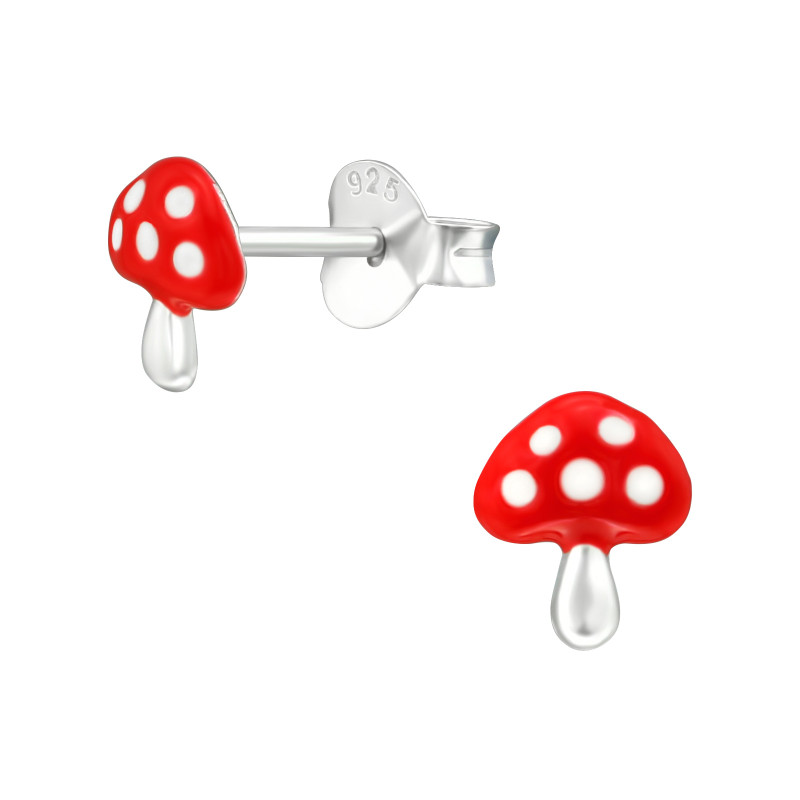 Gomba színes stift gyermek fülbevaló, 925 ezüst, 1 pár, epoxy, piros, fehér Gomba színes stift gyermek fülbevaló, 925 ezüst, 1 pár, epoxy, piros, fehér