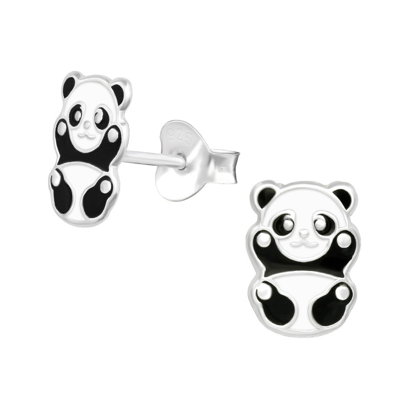 Pandamackós színes stift gyermek fülbevaló, 925 ezüst, 1 pár, epoxy, fekete, fehér Pandamackós színes stift gyermek fülbevaló, 925 ezüst, 1 pár, epoxy, fekete, fehér