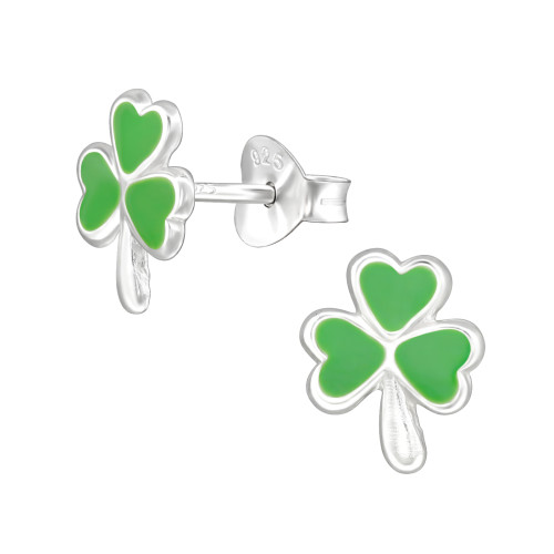 Lóhere színes stift gyermek fülbevaló, 925 ezüst, 1 pár, epoxy, zöld, menta