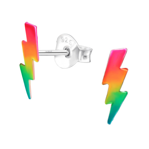 Villám lányos színes stift gyermek fülbevaló, 925 ezüst, 1 pár, epoxy, szivárvány, permet
