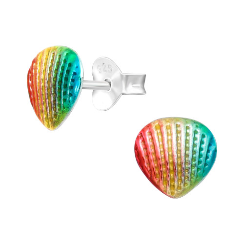 Szivárvány kagyló színes stift gyermek fülbevaló, 925 ezüst, 1 pár, epoxy,