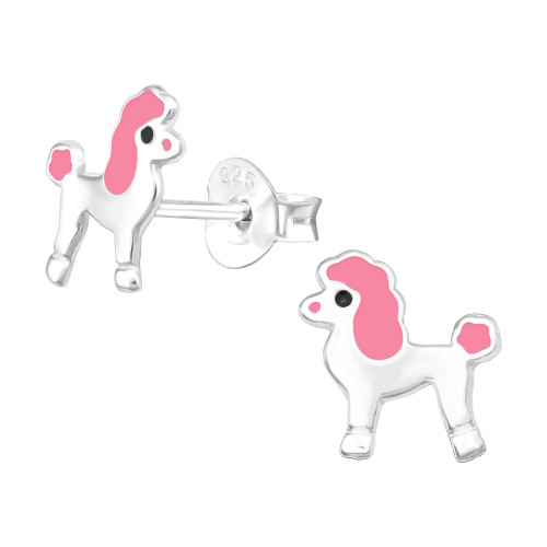 Uszkár kutya lányos színes stift gyermek fülbevaló, 925 ezüst, 1 pár, epoxy, fekete, világos rózsaszín