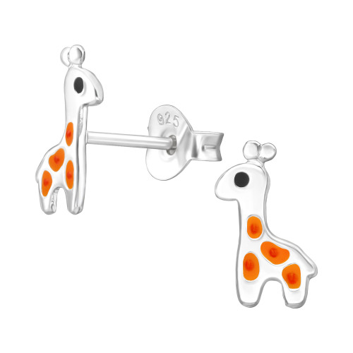 Zsiráf lányos színes stift gyermek fülbevaló, 925 ezüst, 1 pár, epoxy, fekete, narancs