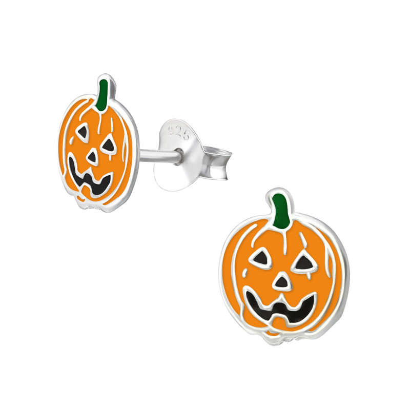 Halloween tök színes stift gyermek fülbevaló, 925 ezüst, 1 pár, epoxy, fekete, narancs, zöld Halloween tök színes stift gyermek fülbevaló, 925 ezüst, 1 pár, epoxy, fekete, narancs, zöld