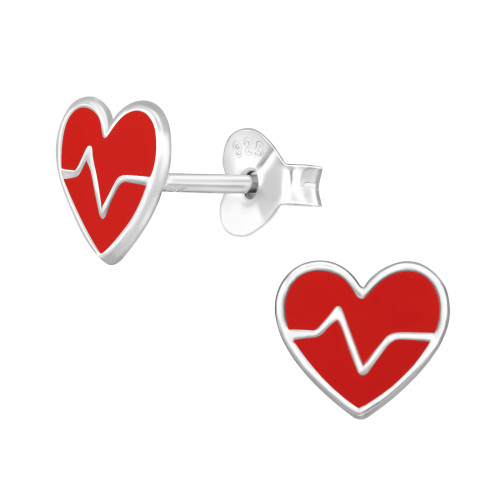 Szív szívver színes stift gyermek fülbevaló, 925 ezüst, 1 pár, epoxy, piros