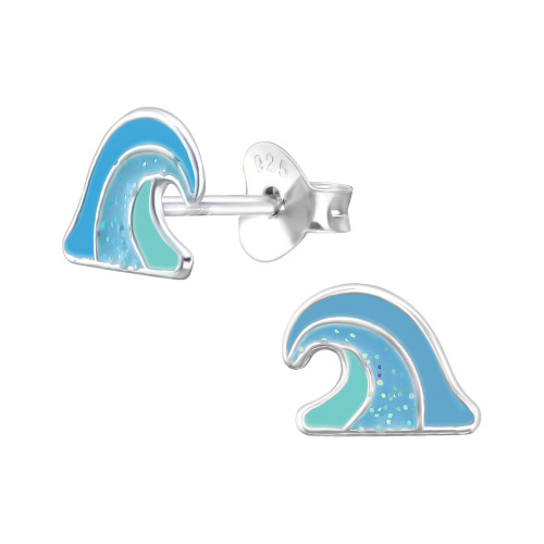 Hullám színes stift gyermek fülbevaló, 925 ezüst, 1 pár, epoxy, kék, menta, világoskék csillogás