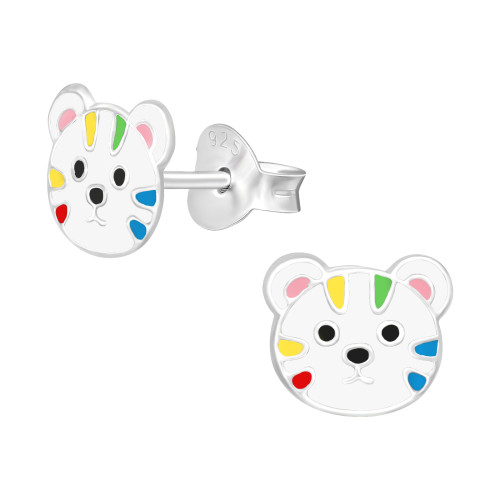 Tigris gyerek színes stift fülbevaló 925 ezüst , epoxy, fehér, fekete, piros, light rózsaszín, világoskék, sárga, zöld