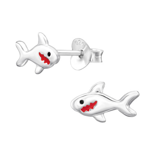 Halas gyerek színes stift fülbevaló 925 ezüst , epoxy, fekete, piros