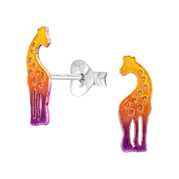 Zsiráf gyerek színes stift fülbevaló 925 ezüst , epoxy, narancs, permet, sárga, lila
