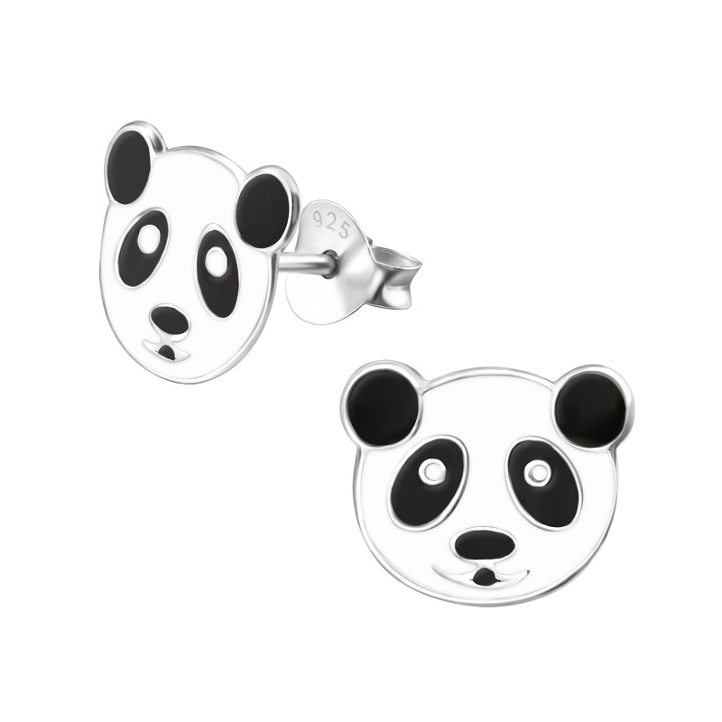 Pandamacis színes stift gyermek fülbevaló, 925 ezüst, 1 pár, epoxy, fekete, fehér