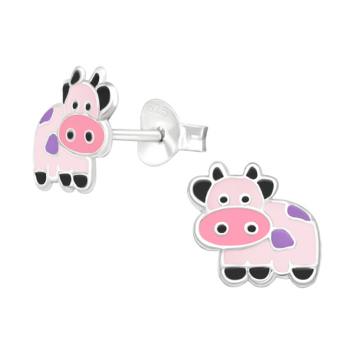 Tehén gyermek bedugós fülbevaló 925 ezüst - 1 pár, epoxy, fekete, lila, rózsaszín, világos