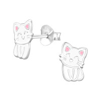 Cicás színes stift gyermek fülbevaló, 925 ezüst, 1 pár, epoxy, rózsaszín, fehér