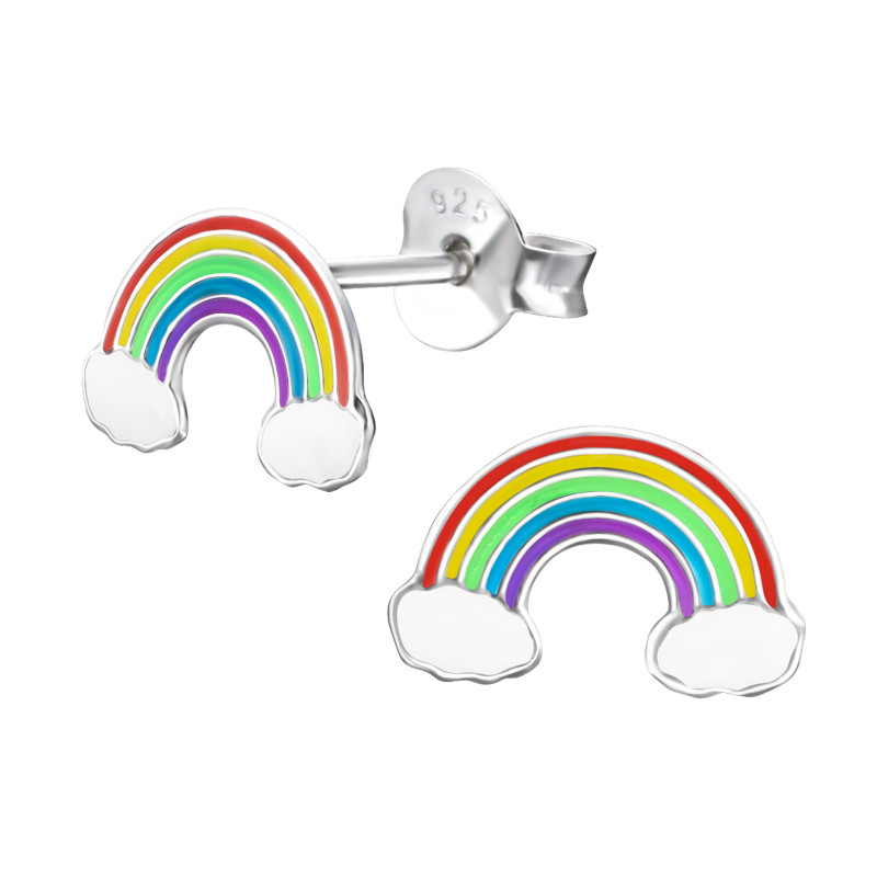 Szivárvány színes stift gyermek fülbevaló, 925 ezüst, 1 pár, epoxy, fehér, kék, piros, lila, sárga, zöld