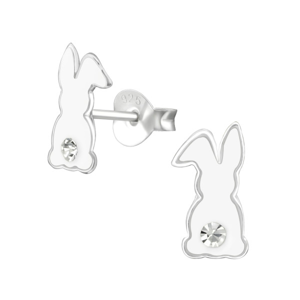 Nyuszi színes stift gyermek fülbevaló, 925 ezüst, 1 pár, epoxy, fehér, kristály köves
