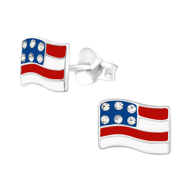 Usa zászló színes stift gyermek fülbevaló, 925 ezüst, 1 pár, epoxy, piros, sokszínű, dk.blue, fehér, kristály köves Usa zászló színes stift gyermek fülbevaló, 925 ezüst, 1 pár, epoxy, piros, sokszínű, dk.blue, fehér, kristály köves