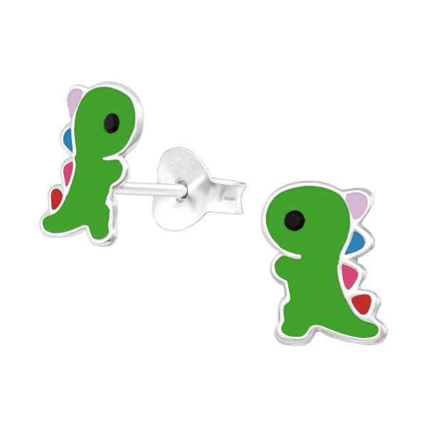 Dinoszaurusz trex színes stift gyermek fülbevaló, 925 ezüst, 1 pár, epoxy, piros, kék, lila, rózsaszín, zöld, kristály köves