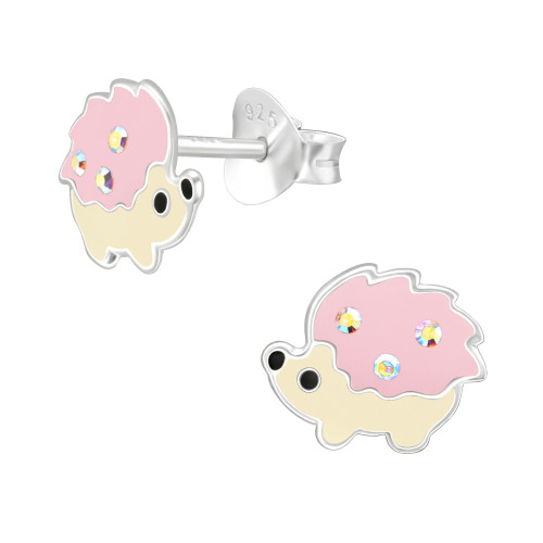 Sün színes stift gyermek fülbevaló, 925 ezüst, 1 pár, epoxy, fekete, világos rózsaszín, krém, kristály köves