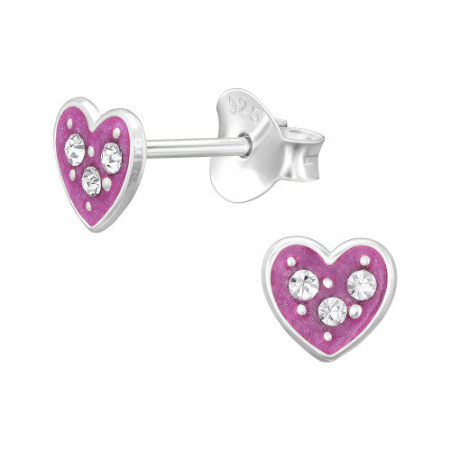 Szív fehér kristályos stift ezüst gyermekfülbevaló, 1 pár , epoxy, light rózsaszín