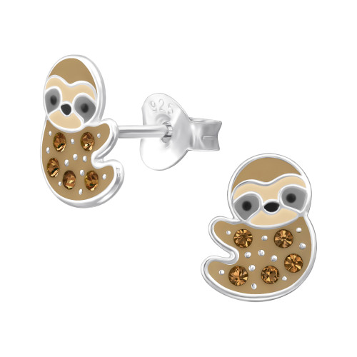 Lajháros gyermek bedugós fülbevaló 925 ezüst - 1 pár, epoxy, fekete, szürke, krém, barna, kristály köves