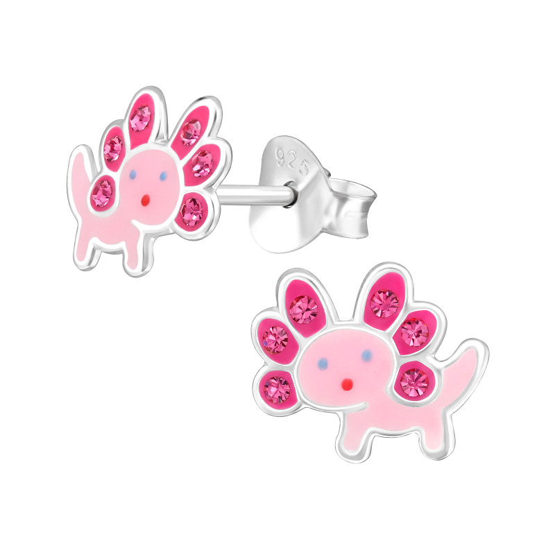 Axolot pink gyermek bedugós fülbevaló 925 ezüst - 1 pár, epoxy, világos rózsaszín, piros, , kristály köves Axolot pink gyermek bedugós fülbevaló 925 ezüst - 1 pár, epoxy, világos rózsaszín, piros, , kristály köves