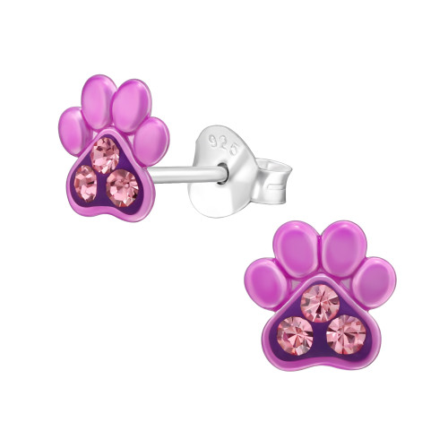 Neon Tappancs gyermek bedugós fülbevaló 925 ezüst - 1 pár, epoxy, rózsaszín, permet, kristály köves