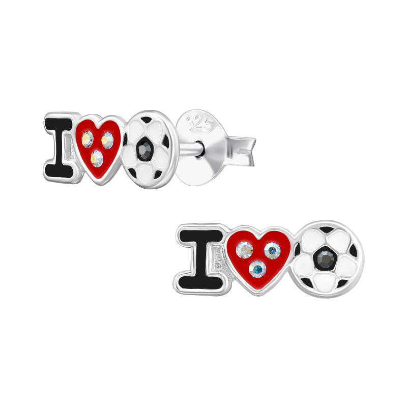 Love Focis gyermek bedugós fülbevaló 925 ezüst - 1 pár, epoxy, fekete, fehér, piros, kristály köves