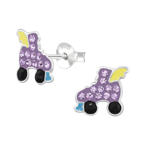 Görkori ezüst gyerek fülbevaló, epoxy, kék, sárga, kristály köves